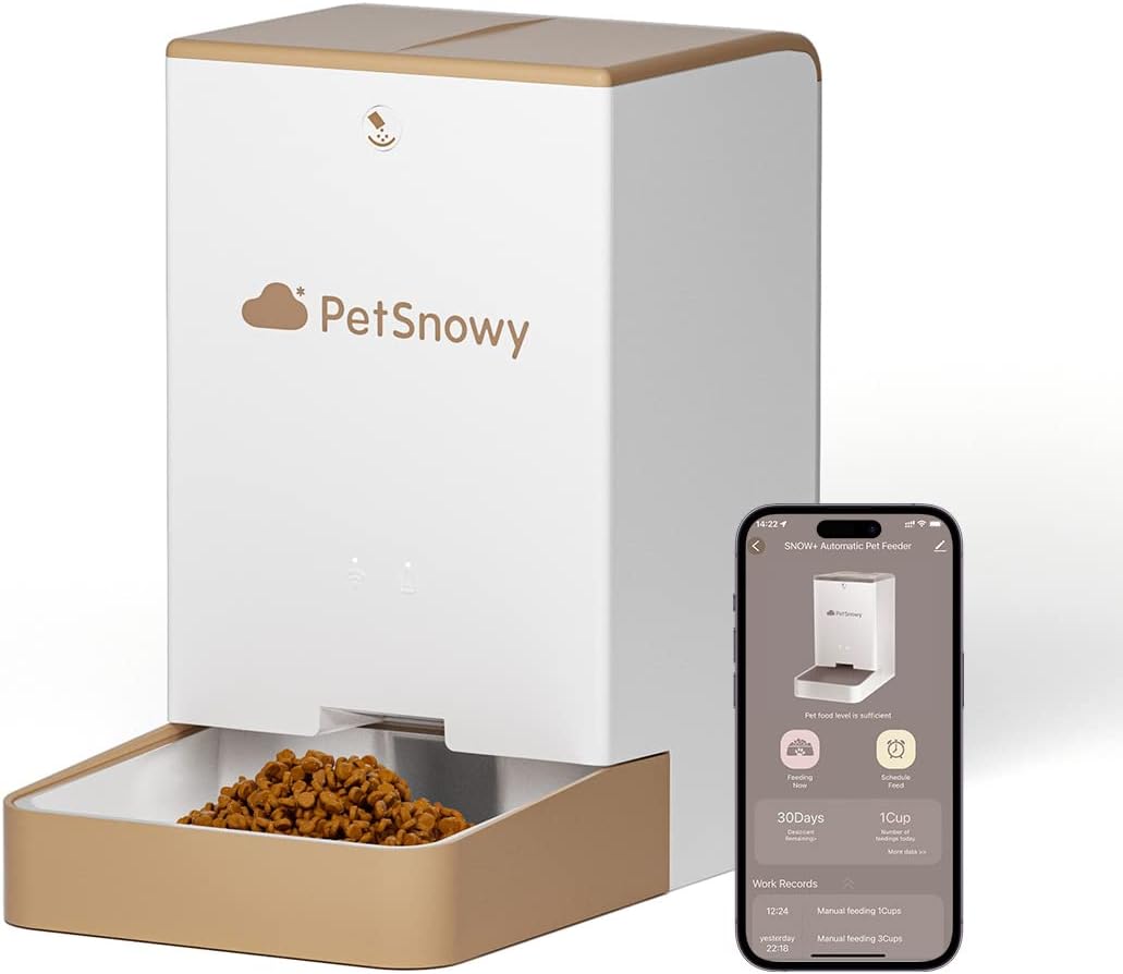PetSnowy Snow  Automatic Pet Feeder | Wi-Fi Enabled Automatic Cat Food Dispenser With APP Control | 4L Capacity  Automatic  Feeder | Power Source Plug-in & Battery