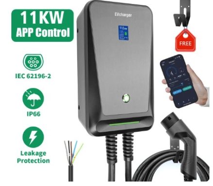 EV Charger Type 2 APP Wifi Control 16A 3 Phase Electric Car Charging Station EVSE Wallbox with 6.1M Cable 11KW 9