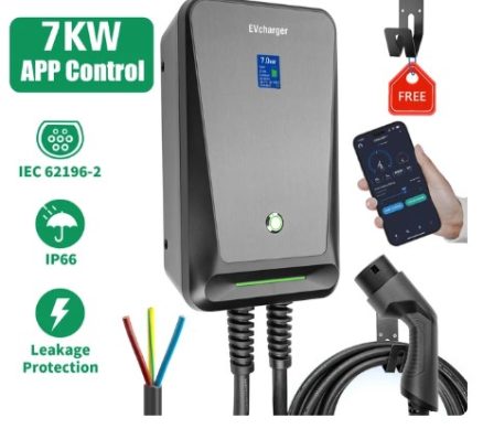 EV Charger Type 2 APP Wifi Control 16A 3 Phase Electric Car Charging Station EVSE Wallbox with 6.1M Cable 11KW 8