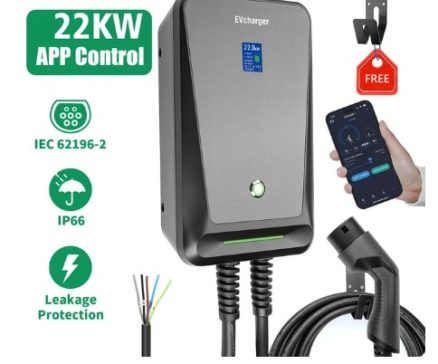 EV Charger Type 2 APP Wifi Control 16A 3 Phase Electric Car Charging Station EVSE Wallbox with 6.1M Cable 11KW 7