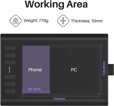 HUION Inspiroy H1060P Graphics Drawing Tablet with 8192 Pressure Sensitivity Battery-Free Stylus and 12 Customized Hot Keys, 10 x 6.25 inches Digital Art Tablet for Mac, Windows PC and Android 2