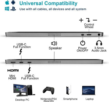 KYY Portable Monitor 15.6inch 1080P FHD USB-C, HDMI Computer Display HDR IPS Gaming Monitor w/Premium Smart Cover & Screen Protector, Speakers, for Laptop PC MAC Phone PS4 Xbox Switch 7