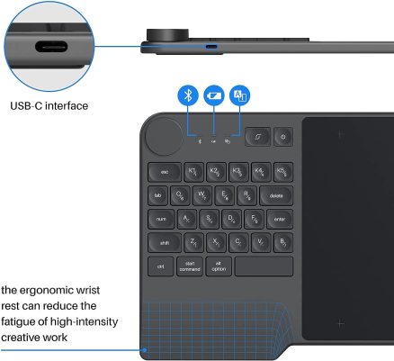 Wireless Drawing Tablet HUION Inspiroy Keydial KD200 Bluetooth Graphic Tablet with Keyboard Dial 5 Customized Express Keys Battery-Free Pen, 8.9x5.6inch Art Tablet Work with Windows, Mac, Android 6