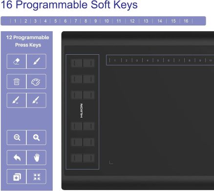 HUION Inspiroy H1060P Graphics Drawing Tablet with 8192 Pressure Sensitivity Battery-Free Stylus and 12 Customized Hot Keys, 10 x 6.25 inches Digital Art Tablet for Mac, Windows PC and Android 5