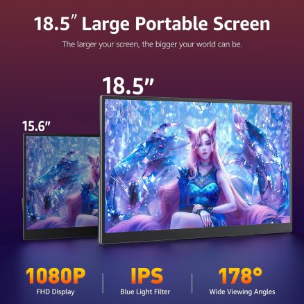 VisionOwl Large Portable Monitor-18.5 Inch Computer Gaming Display 100Hz 120% sRGB FHD 1080P USB-C HDMI IPS Screen for Laptop MacBook Surface PC PS4/PS5 Xbox with Kickstand VESA Mountable Speakers - Image 7