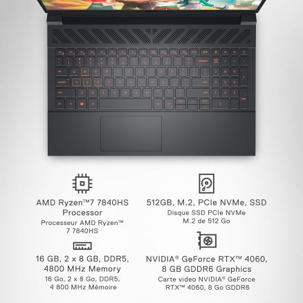 Dell G15 5535 Gaming Laptop - 15.6-inch FHD (1920x1080) 165Hz 3ms Display, AMD Ryzen 7-7840HS Processor, 16 GB DDR5 RAM, 512 GB SSD, NVIDIA GeForce RTX 4060, Windows 11 Home - Dark Shadow Gray 8