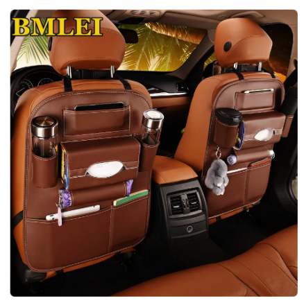 2024 New Car Seat back Storage Organizer Bag Universal PU Leather Multifunction Storage Box Stowing Tidying Pocket Auto Styling 1