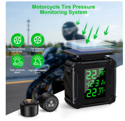 Extractme Tire Pressure Monitoring System Colorful Display Wireless TPMS Motorcycle Solar Charge Tyre Temperature Alarm Sensor 1