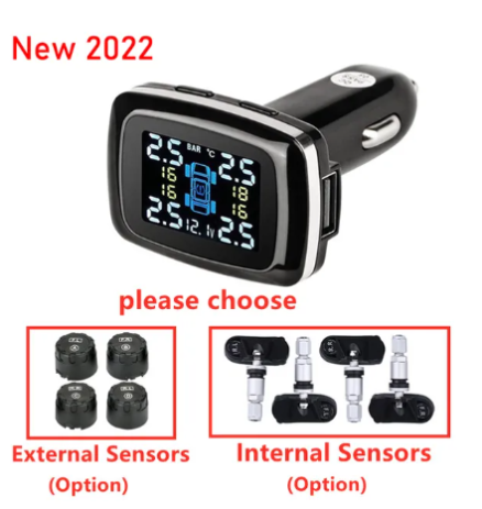 Car TPMS Cigarette Lighter Wireless Universal TPMS USB Digital tpms Tire Pressure Alarm System 4 External Internal Sensor 3