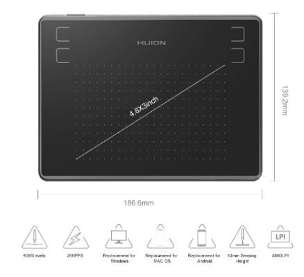 Huion H430P 4.8*3 Inches Digital Tablet Handwriting Graphic Drawing Signature Board Writing Kit 4096 Levels Pressure 5080lpi 3