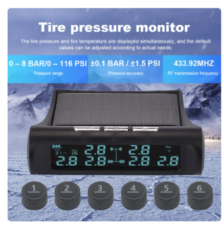 Solar Truck TPMS Tire Pressure Monitor 6 External Sensor LCD Display Car Tire Pressure Monitoring Tyre Temperature Alarm System 4