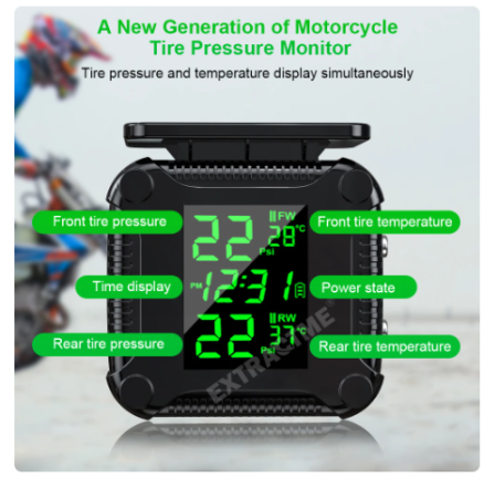 Extractme Tire Pressure Monitoring System Colorful Display Wireless TPMS Motorcycle Solar Charge Tyre Temperature Alarm Sensor 7