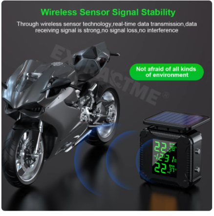 Extractme Tire Pressure Monitoring System Colorful Display Wireless TPMS Motorcycle Solar Charge Tyre Temperature Alarm Sensor 8