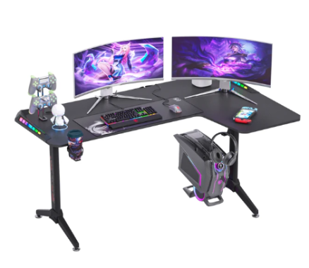 Large Standing Desk L Shaped, 60 Inch Gaming Desk, Rising Sit Stand Up Corner Desk with RGB LED Lights for Computer Home Office 1