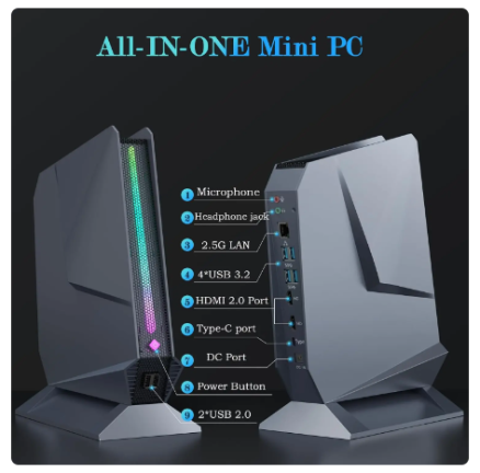 i9-12900H & GeForce RTX 3050Ti 8G GDDR6 14C/20T RGB Lights Mini Desktop Computer, 32GB RAM 1TB PCIE4.0 SSD, 2.5G LAN 2X HDMI 3