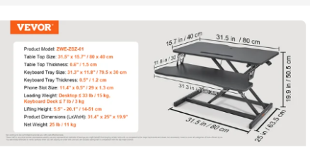 VEVOR Double-Layer Standing Desk Converter 36" x 23.6" Height Adjustable Standing Desk Sit to Stand Converter Stand Up Home Desk 3