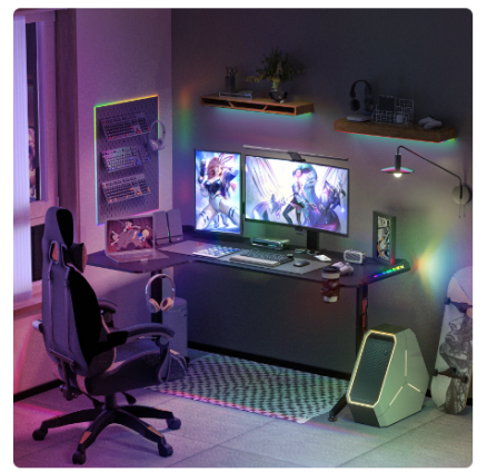 Large Standing Desk L Shaped, 60 Inch Gaming Desk, Rising Sit Stand Up Corner Desk with RGB LED Lights for Computer Home Office 3