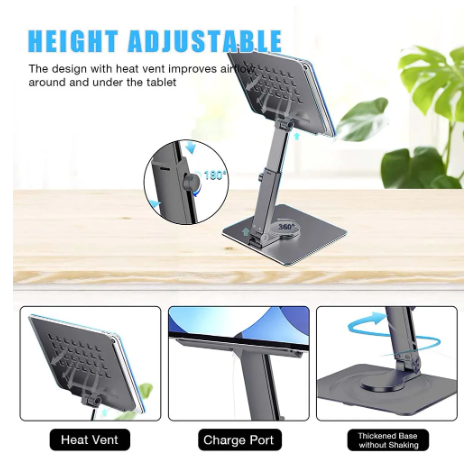 Aluminum Tablet Stand Desk Riser 360° Rotation Multi-Angle Height Adjustable Foldable Holder Dock For Xiaomi iPad Tablet Laptop 2