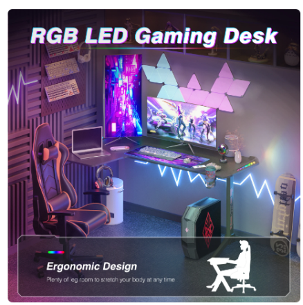 Large Standing Desk L Shaped, 60 Inch Gaming Desk, Rising Sit Stand Up Corner Desk with RGB LED Lights for Computer Home Office 4