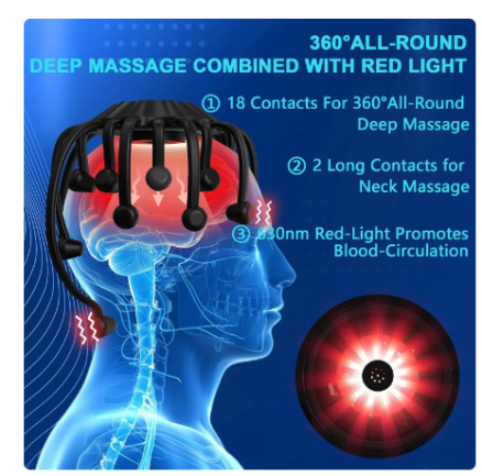 Electric Head Massager Cordless Bluetooth Head Massage with 5 Models 20 Vibration Contacts for Stress Relief Relaxation Insomnia 3