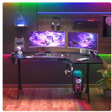 Large Standing Desk L Shaped, 60 Inch Gaming Desk, Rising Sit Stand Up Corner Desk with RGB LED Lights for Computer Home Office 5