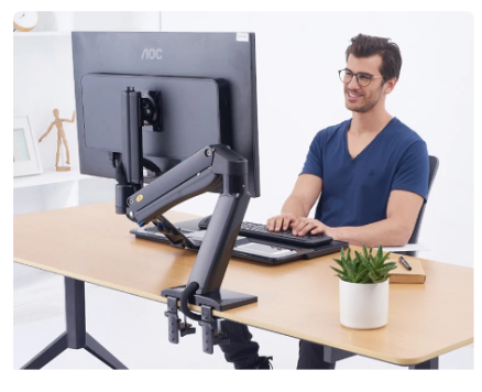 NB40 Ergonomic Height Adjust Computer Sit Stand Workstation 22-32 Inch Monitor Mount Bracket with Keyboard Plate Desk Stand 5