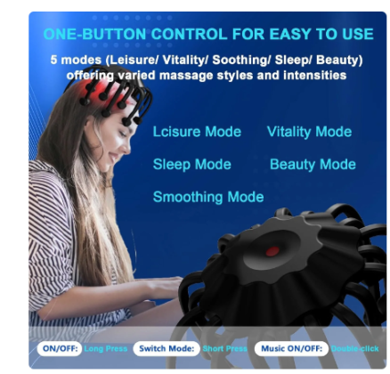 Electric Head Massager Cordless Bluetooth Head Massage with 5 Models 20 Vibration Contacts for Stress Relief Relaxation Insomnia 4