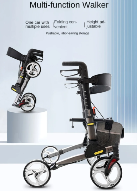 Elderly Walking Walker Auxiliary 45cm Wide18 Inch Wide Seat 136kg Wheelchair Can Sit 2-in-1 Crutch Alloy Walker 1